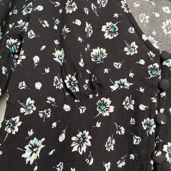 ABOUND Babydoll blouse Womens XXS ditzy floral 90’s Y2K blue/White button down - Picture 5 of 10